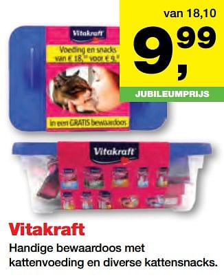 Aanbiedingen Vitakraft handige bewaardoos met kattenvoeding en diverse kattensnacks - Vitakraft - Geldig van 25/09/2017 tot 08/10/2017 bij Jumper