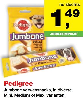 Aanbiedingen Pedigree jumbone verwensnacks, in diverse mini, medium of maxi varianten - Pedigree - Geldig van 25/09/2017 tot 08/10/2017 bij Jumper