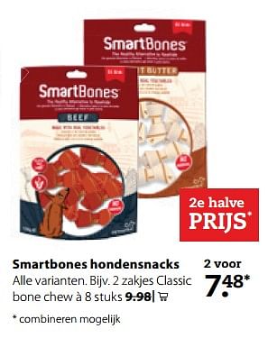 Aanbiedingen Smartbones hondensnacks - SmartBones  - Geldig van 25/09/2017 tot 08/10/2017 bij Pets Place