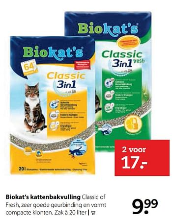 Aanbiedingen Biokat`s kattenbakvulling - Bio kat`s - Geldig van 25/09/2017 tot 08/10/2017 bij Pets Place
