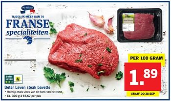 Aanbiedingen Beter leven steak bavette - Duc De Coeur - Geldig van 25/09/2017 tot 30/09/2017 bij Lidl
