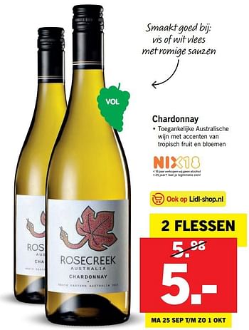 Aanbiedingen Chardonnay - Witte wijnen - Geldig van 25/09/2017 tot 30/09/2017 bij Lidl