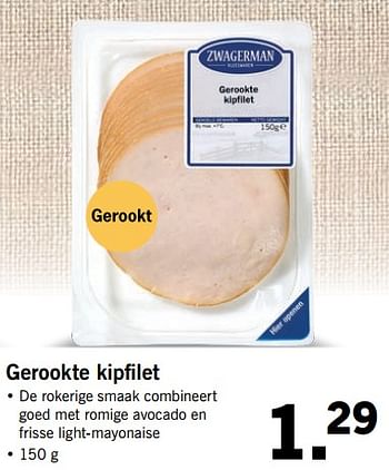 Aanbiedingen Gerookte kipfilet - Zwagerman - Geldig van 25/09/2017 tot 30/09/2017 bij Lidl