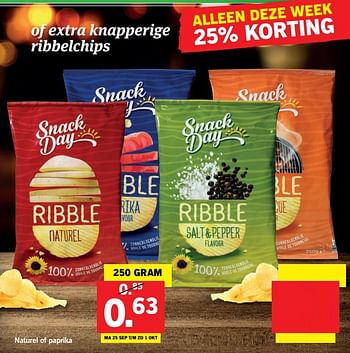Aanbiedingen Naturel of paprika - Snack Day - Geldig van 25/09/2017 tot 30/09/2017 bij Lidl