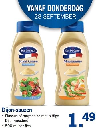 Aanbiedingen Dijon-sauzen - Duc De Coeur - Geldig van 25/09/2017 tot 30/09/2017 bij Lidl