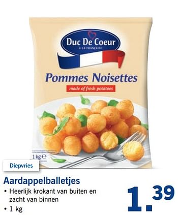 Aanbiedingen Aardappelballetjes - Duc De Coeur - Geldig van 25/09/2017 tot 30/09/2017 bij Lidl