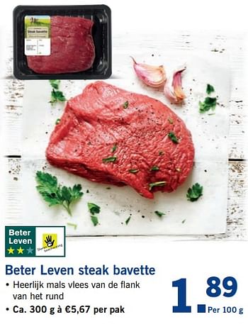 Aanbiedingen Beter leven steak bavette - Huismerk - Lidl - Geldig van 25/09/2017 tot 30/09/2017 bij Lidl