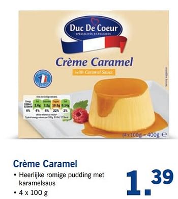 Aanbiedingen Crème caramel - Duc De Coeur - Geldig van 25/09/2017 tot 30/09/2017 bij Lidl