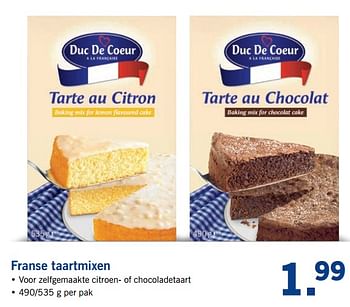 Aanbiedingen Franse taartmixen - Duc De Coeur - Geldig van 25/09/2017 tot 30/09/2017 bij Lidl