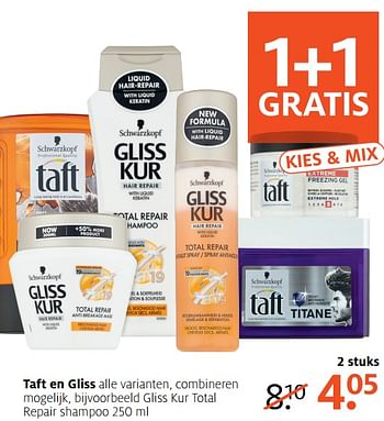 Aanbiedingen Gliss kur total repair shampoo - Schwartzkopf - Geldig van 25/09/2017 tot 08/10/2017 bij Etos