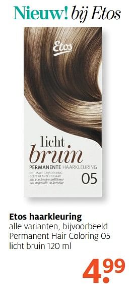 Aanbiedingen Permanent hair coloring 05 licht bruin - Huismerk - Etos - Geldig van 25/09/2017 tot 08/10/2017 bij Etos