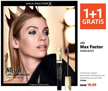 Aanbiedingen Masterpiece lash crown mascara zwart - Max Factor - Geldig van 25/09/2017 tot 08/10/2017 bij Etos