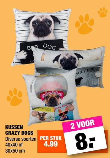 Aanbiedingen Kussen crazy dogs - Huismerk - Big Bazar - Geldig van 25/09/2017 tot 08/10/2017 bij Big Bazar