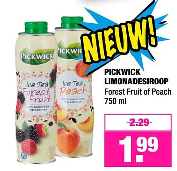 Aanbiedingen Pickwick limonadesiroop forest fruit of peach - Pickwick - Geldig van 25/09/2017 tot 08/10/2017 bij Big Bazar