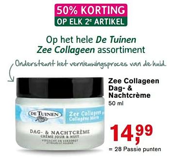 Aanbiedingen Zee collageen dag- + nachtcrème - De Tuinen - Geldig van 25/09/2017 tot 22/10/2017 bij Holland & Barrett