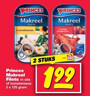 Aanbiedingen Princes makreel filets in olie of tomatensaus - Princes - Geldig van 25/09/2017 tot 01/10/2017 bij Nettorama