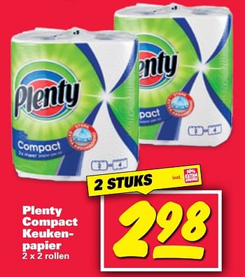 Aanbiedingen Plenty compact keukenpapier - Plenty - Geldig van 25/09/2017 tot 01/10/2017 bij Nettorama
