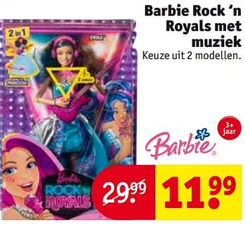 Aanbiedingen Barbie rock `n royals met muziek - Mattel - Geldig van 26/09/2017 tot 08/10/2017 bij Kruidvat
