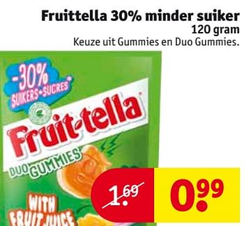 Aanbiedingen Fruittella 30% minder suiker - Fruittella - Geldig van 26/09/2017 tot 08/10/2017 bij Kruidvat