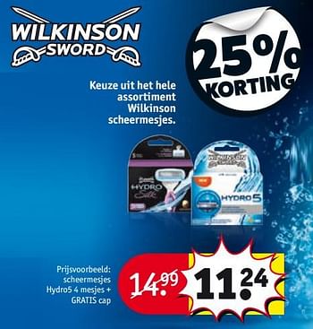 Aanbiedingen Scheermesjes hydro5 4 mesjes + gratis cap - Wilkinson - Geldig van 26/09/2017 tot 08/10/2017 bij Kruidvat