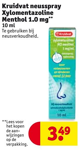 Aanbiedingen Kruidvat neusspray xylomentazoline menthol 1.0 mg - Huismerk - Kruidvat - Geldig van 26/09/2017 tot 08/10/2017 bij Kruidvat