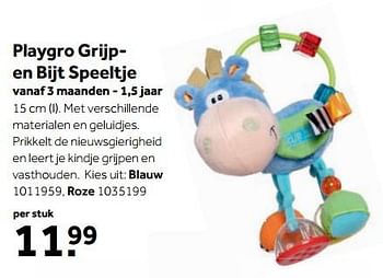 Aanbiedingen Playgro grijpen bijt speeltje blauw - Playgro - Geldig van 25/09/2017 tot 10/12/2017 bij Intertoys