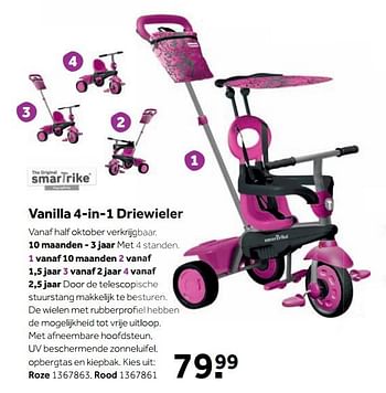 Aanbiedingen Vanilla 4-in-1 driewieler roze - Smartrike - Geldig van 25/09/2017 tot 10/12/2017 bij Intertoys