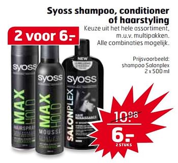 Aanbiedingen Shampoo salonplex - Syoss - Geldig van 26/09/2017 tot 01/10/2017 bij Trekpleister