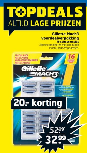 Aanbiedingen Gillette mach3 voordeelverpakking - Gillette - Geldig van 26/09/2017 tot 01/10/2017 bij Trekpleister