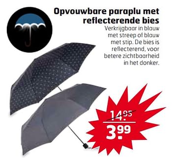 Aanbiedingen Opvouwbare paraplu met reflecterende bies - Huismerk - Trekpleister - Geldig van 26/09/2017 tot 01/10/2017 bij Trekpleister