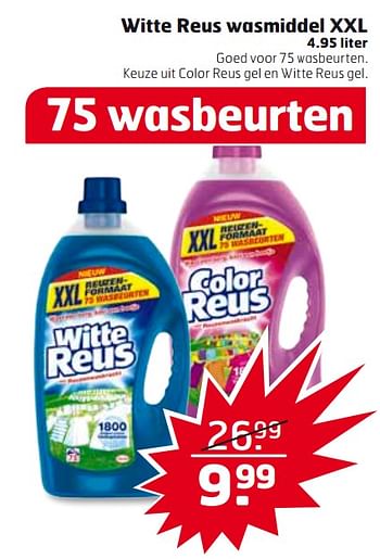 Aanbiedingen Witte reus wasmiddel xxl - Witte reus - Geldig van 26/09/2017 tot 01/10/2017 bij Trekpleister