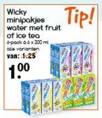 Aanbiedingen Wicky minipakjes water met fruit - Wicky - Geldig van 25/09/2017 tot 30/09/2017 bij Agrimarkt