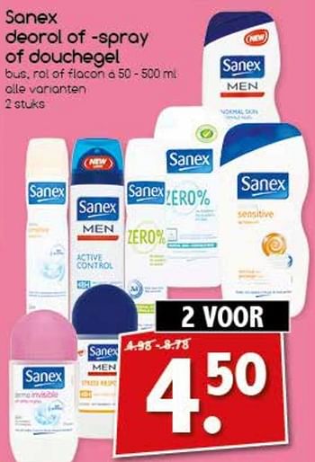 Aanbiedingen Sanex deorol of spray of douchegel - Sanex - Geldig van 25/09/2017 tot 30/09/2017 bij Agrimarkt