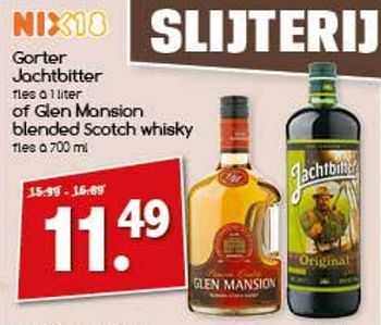 Aanbiedingen Gorter jachtbitter of glen mansion blended scotch whisky - Huismerk - Agrimarkt - Geldig van 25/09/2017 tot 30/09/2017 bij Agrimarkt