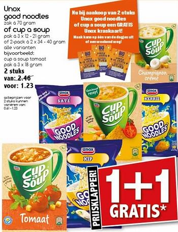 Aanbiedingen Cup a soup tomaat - Unox - Geldig van 25/09/2017 tot 30/09/2017 bij Agrimarkt