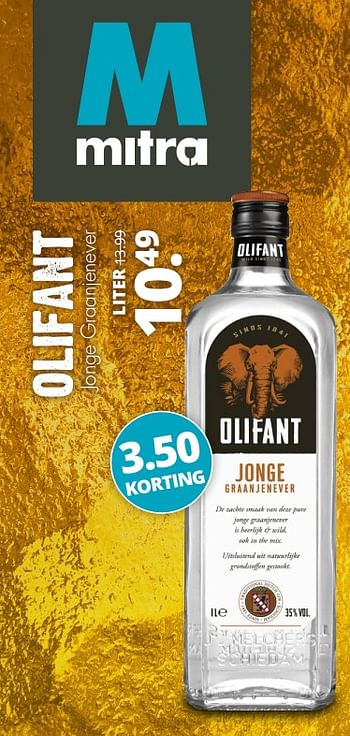 Aanbiedingen Olifant jonge graanjenever - Olifant - Geldig van 25/09/2017 tot 07/10/2017 bij Mitra