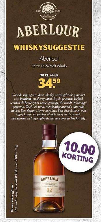 Aanbiedingen Aberlour 12 yrs dcm malt whisky - Aberlour - Geldig van 25/09/2017 tot 07/10/2017 bij Mitra