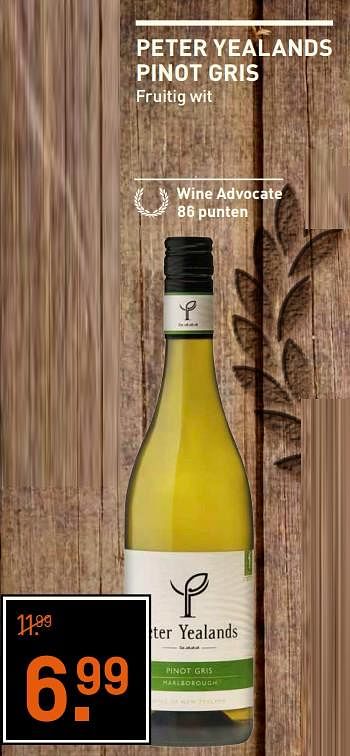 Aanbiedingen Peter yealands pinot gris fruitig wit - Witte wijnen - Geldig van 25/09/2017 tot 08/10/2017 bij Gall & Gall