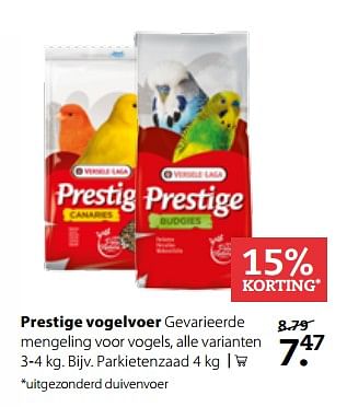 Aanbiedingen Prestige vogelvoer - Versele-Laga - Geldig van 25/09/2017 tot 08/10/2017 bij Boerenbond