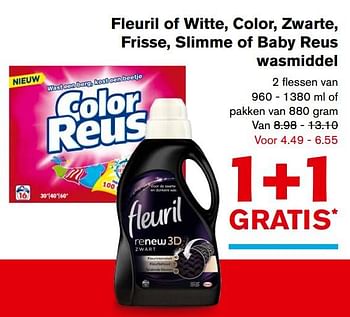 Aanbiedingen Fleuril of witte, color, zwarte, frisse, slimme of baby reus wasmiddel - Fleuril - Geldig van 27/09/2017 tot 03/10/2017 bij Hoogvliet