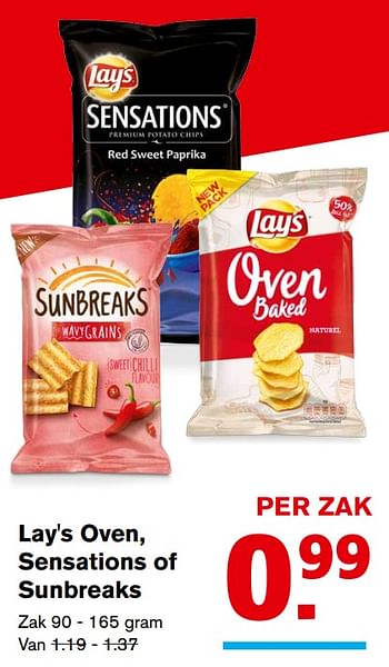 Aanbiedingen Lay`s oven, sensations of sunbreaks - Lay's - Geldig van 27/09/2017 tot 03/10/2017 bij Hoogvliet