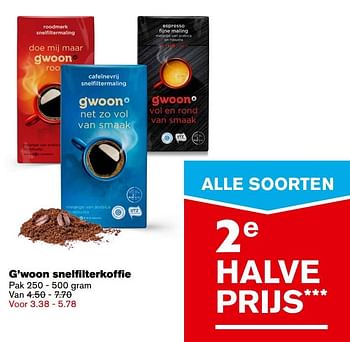 Aanbiedingen G`woon snelfilterkoffie - Gâ€™woon - Geldig van 27/09/2017 tot 03/10/2017 bij Hoogvliet