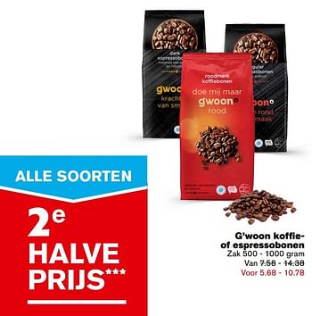 Aanbiedingen G`woon koffie of espressobonen - Gâ€™woon - Geldig van 27/09/2017 tot 03/10/2017 bij Hoogvliet