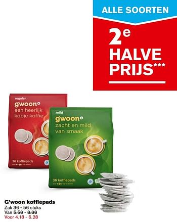 Aanbiedingen G`woon koffiepads - Gâ€™woon - Geldig van 27/09/2017 tot 03/10/2017 bij Hoogvliet