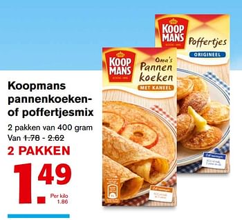 Aanbiedingen Koopmans pannenkoeken of poffertjesmix - Koopmans - Geldig van 27/09/2017 tot 03/10/2017 bij Hoogvliet