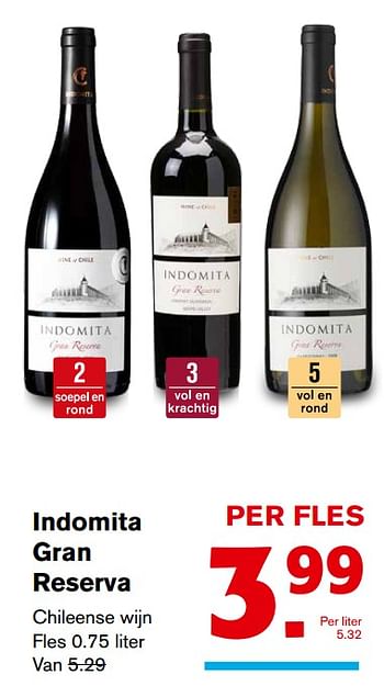 Aanbiedingen Indomita gran reserva - Witte wijnen - Geldig van 27/09/2017 tot 03/10/2017 bij Hoogvliet