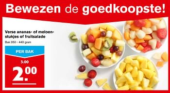 Aanbiedingen Verse ananas- of meloenstukjes of fruitsalade - Huismerk - Hoogvliet - Geldig van 27/09/2017 tot 03/10/2017 bij Hoogvliet