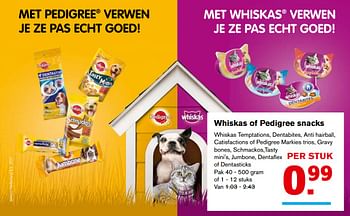 Aanbiedingen Whiskas of pedigree snacks - Huismerk - Hoogvliet - Geldig van 27/09/2017 tot 03/10/2017 bij Hoogvliet