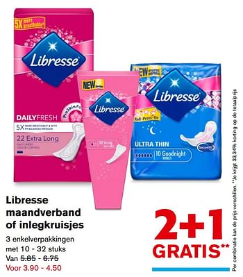 Aanbiedingen Libresse maandverband of inlegkruisjes - Libresse - Geldig van 27/09/2017 tot 03/10/2017 bij Hoogvliet