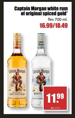 Aanbiedingen Captain morgan white rum of original spiced gold - Captain Morgan - Geldig van 25/09/2017 tot 30/09/2017 bij MCD Supermarkten